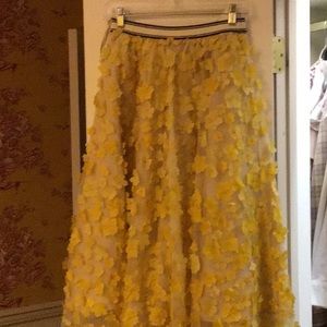 Anthropologie yellow floral tulle over the knee skirt